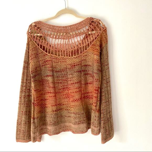 Free People Crochet Back Bell Sleeve Sweater size small - Picture 7 of 9